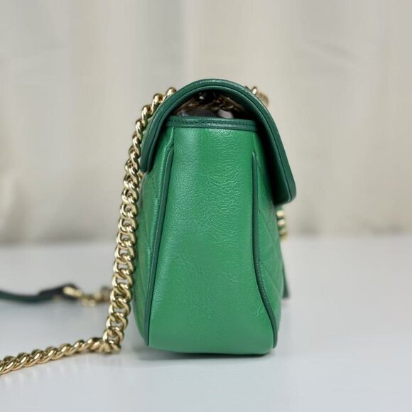 Gucci Green Medium Marmont Shoulder Bag Crossbody with Gold Chain Strap - Picture 4 of 9